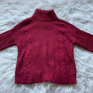 A&F backside button‎ down marled red cable knit button down mock neck sweater